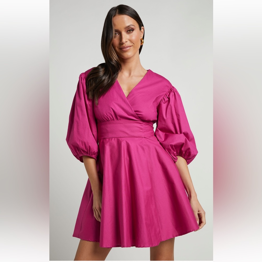 Showpo Zyla Puff Sleeve Wrap Mini Dress In Berry
